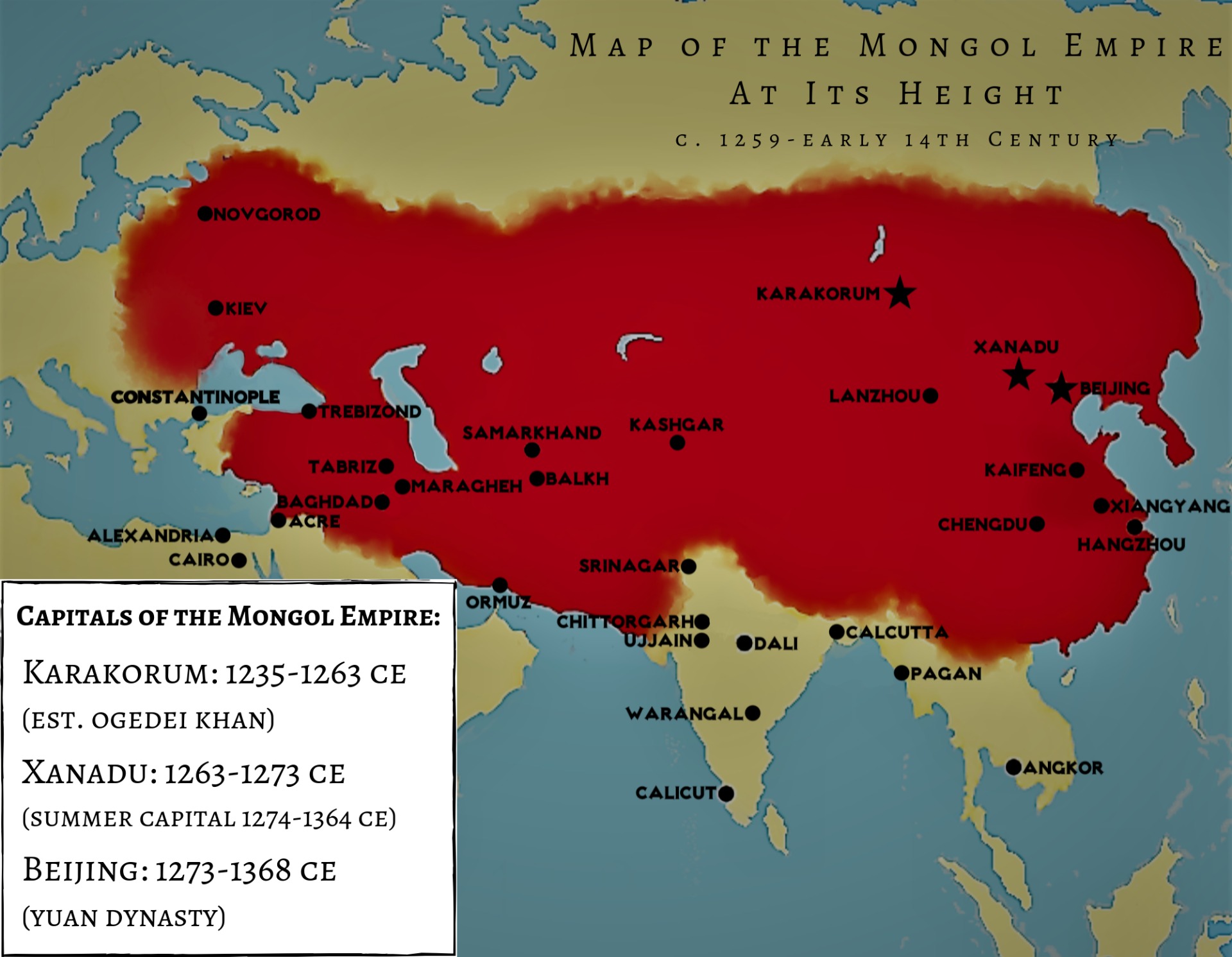 Mongolská říše v největším rozsahu (kolem roku 1260)